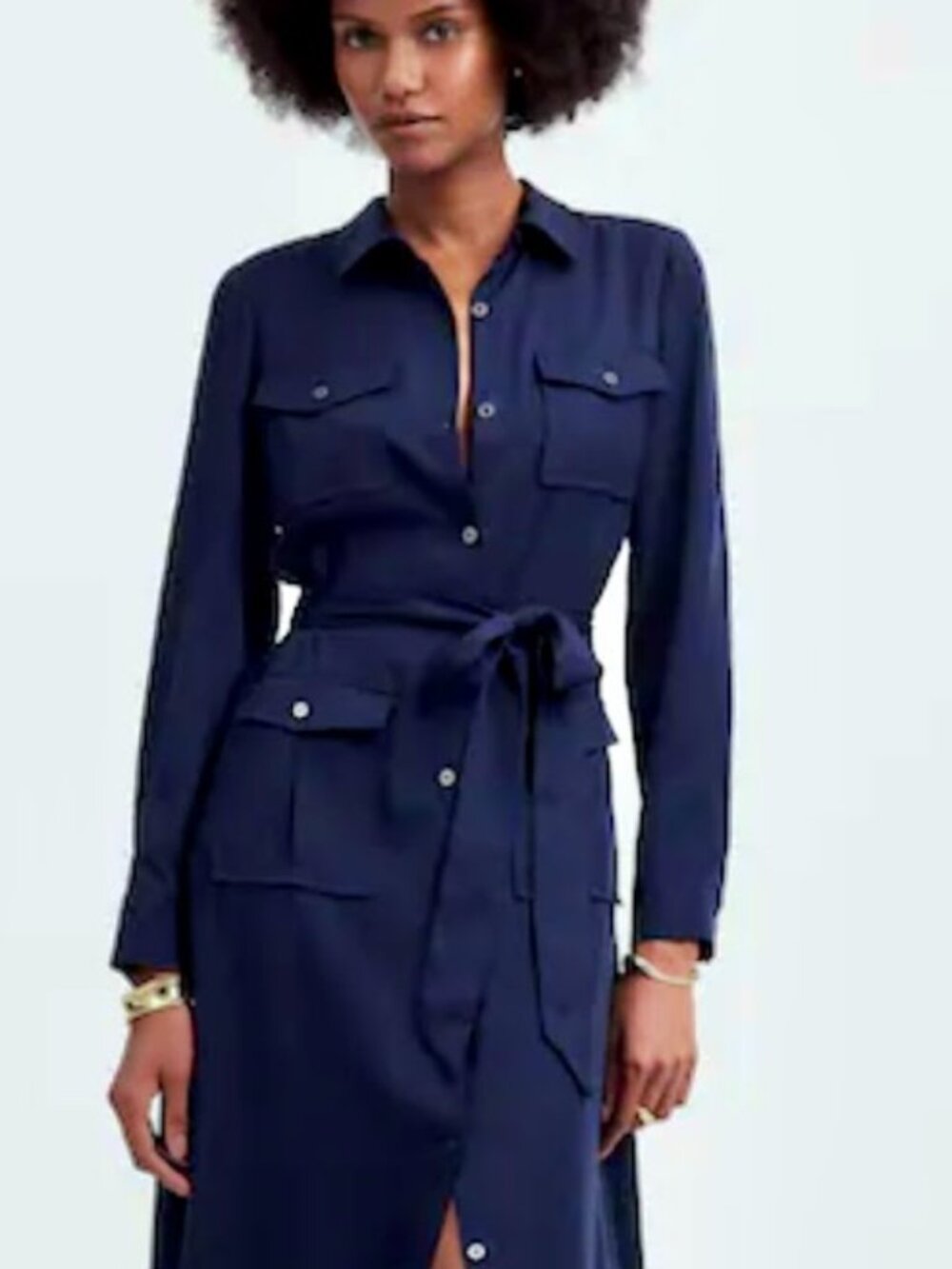 Madewell Navy Blue Satin Utility Maxi Dress - Size Large